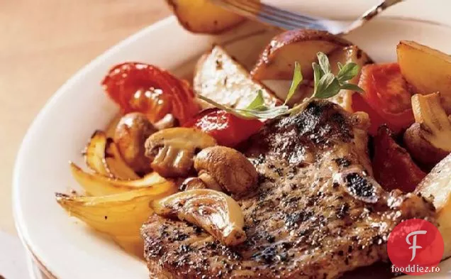 Cotlet și legume de porc prăjite fără Gluten