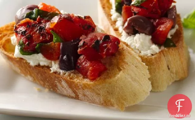 Bruschetta de roșii prăjite la foc și măsline