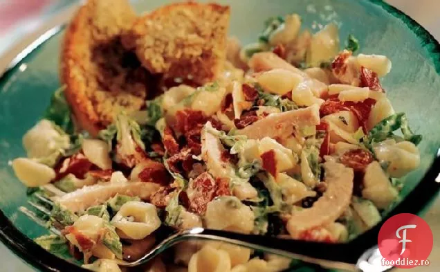 Salată de Paste Turkey Club cu sos de lămâie-busuioc