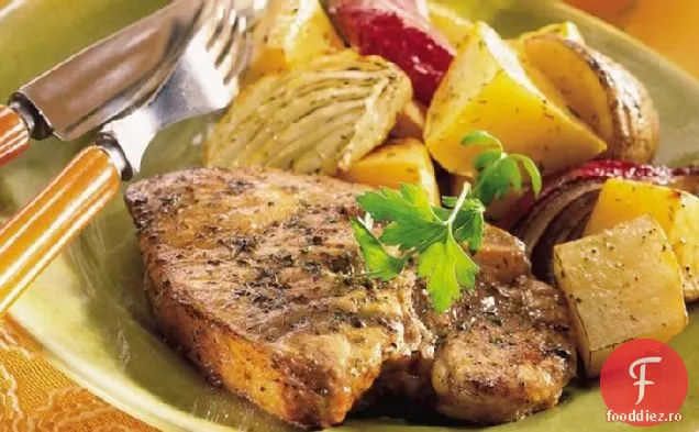 Cotlet de porc prăjit și legume
