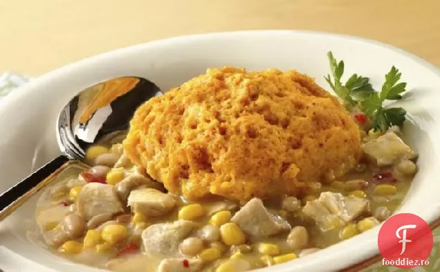 Chili de pui cu găluște de porumb
