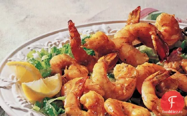 Creveți frigărui la grătar cu glazură de caise-Curry