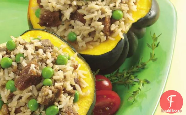 Squash cu cârnați vegetarieni și umplutură de orez