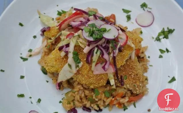 Chef Race: somn cu crustă de făină de porumb cu orez de roșii-dovlecei și salată de ridiche