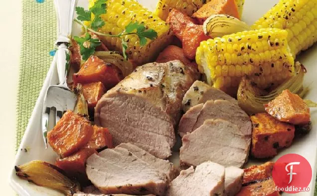 Filete și legume de porc prăjite