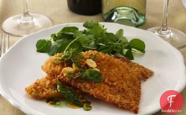 Panko crustă talpă Petrale cu busuioc, usturoi și portocală