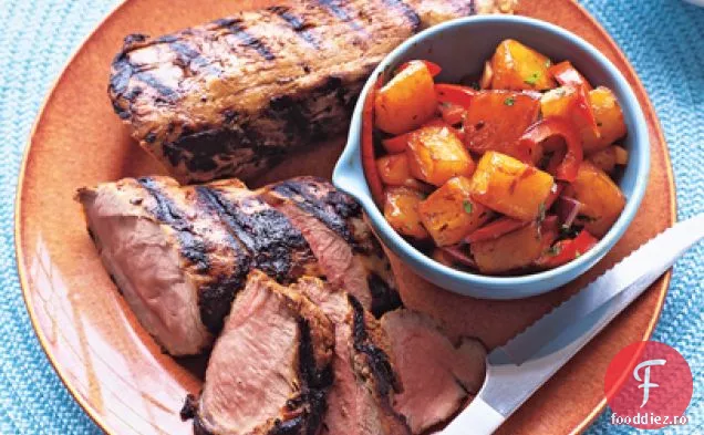 Cotlet de porc la grătar cu Salsa de ananas prăjită la foc