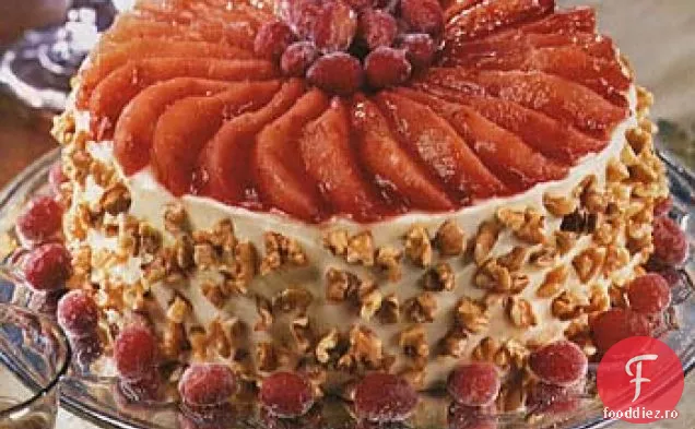 Tort de merișor, pere și nucă de Crăciun cu cremă de brânză-glazură de portocale