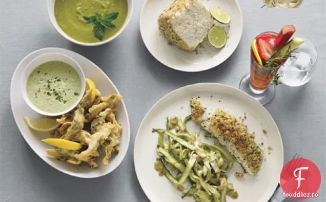 Halibut prăjit lent cu sparanghel ras și salată de fenicul
