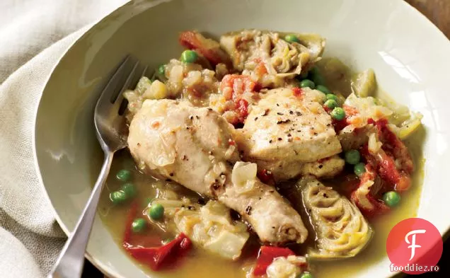 Tagine de pui cu inimi de anghinare și mazăre