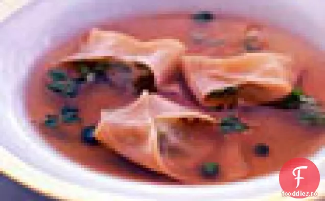 Ravioli de mazăre verde în bulion de lămâie