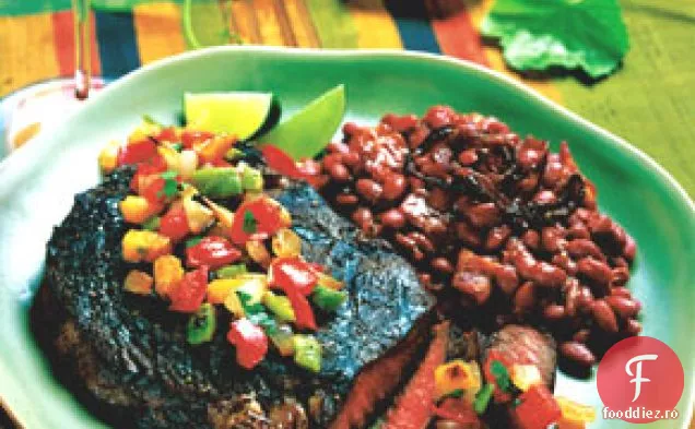 Fripturi picante la grătar cu coaste cu Salsa de legume afumate