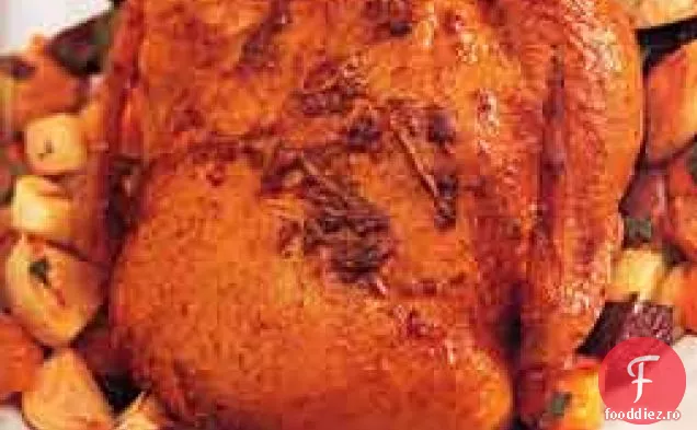 Pui de lămâie-ghimbir cu legume rădăcinoase prăjite