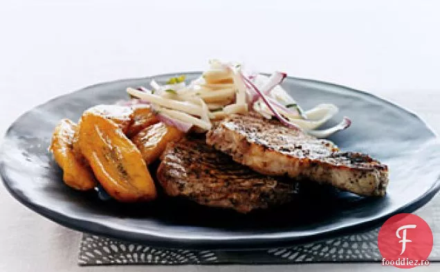 Cotlet de porc smucit cu inimi de salată de palmier și Pătlagine dulci