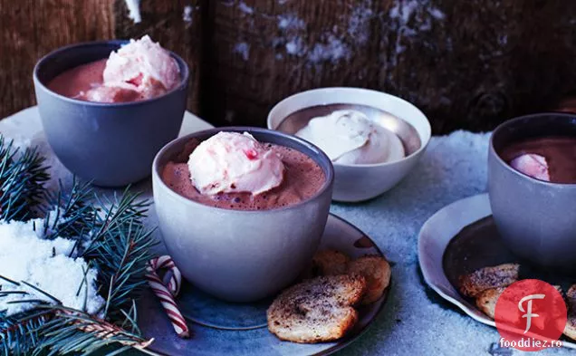 Affogato cu cacao fierbinte cu înghețată de mentă