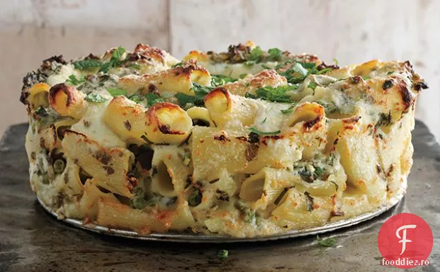 Paccheri și brânză cu mazăre și mentă