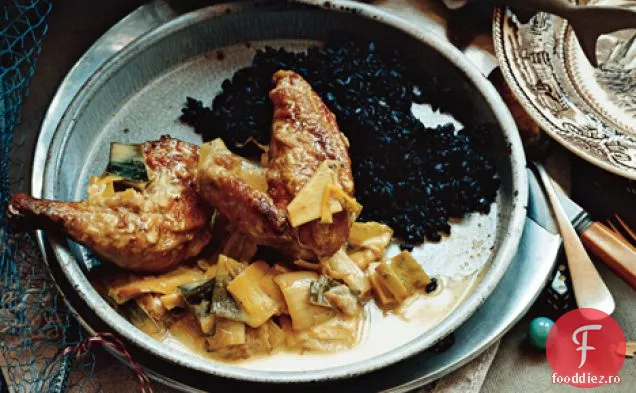 Fricassee de găină de vânat cu praz cremos și Vadoum
