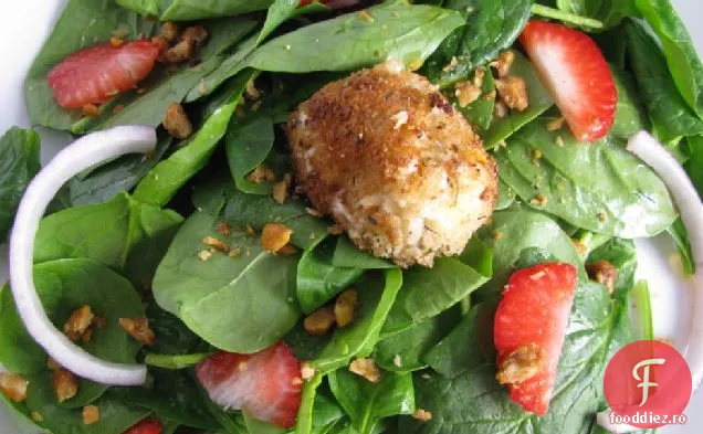 Salată caldă de spanac cu brânză de capră cu crustă de ierburi