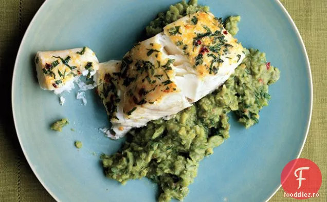 Halibut pe piure de fasole Fava cu mentă