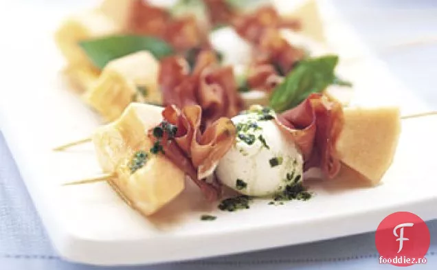 Broșete de pepene galben, Prosciutto și Mozzarella proaspătă