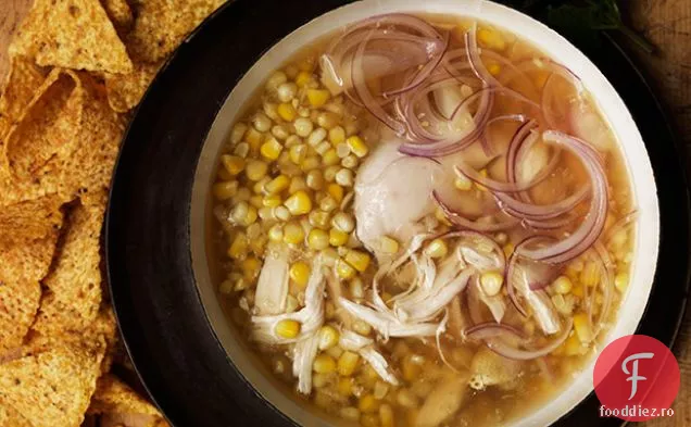Supă de pui și porumb cu Chile-Salsa de mentă