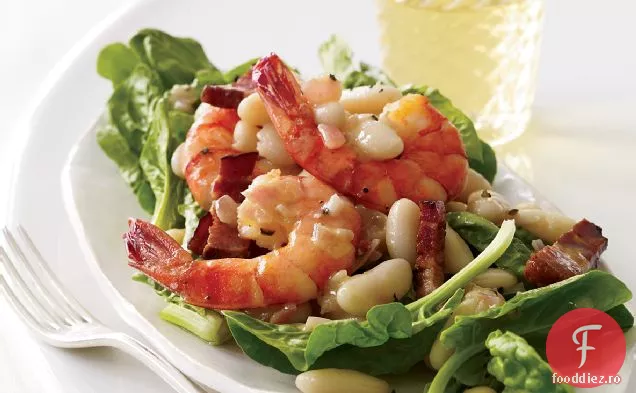 Salată caldă de spanac cu fasole Cannellini și creveți