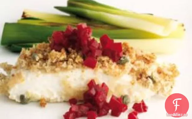 Halibut prăjit cu sfeclă murată (Stegte Helleflynder Med R8D