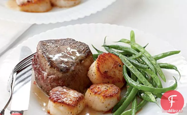 Friptură și scoici cu sos de unt de șampanie