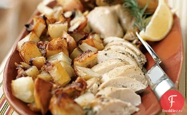 Pui fript cu lămâie-rozmarin cu cartofi