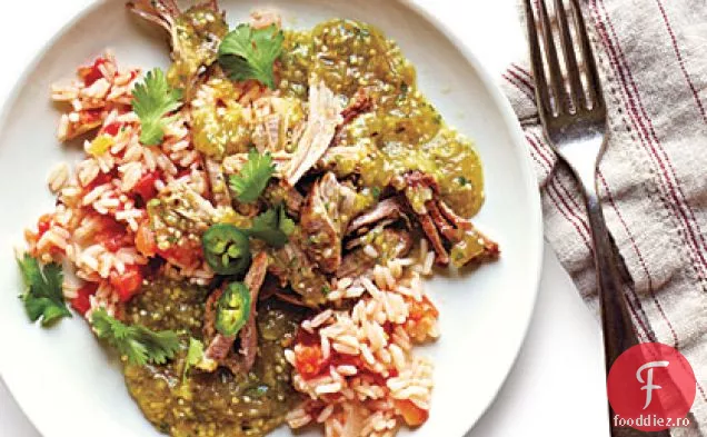 Chili verde prăjit cu carne de porc și orez