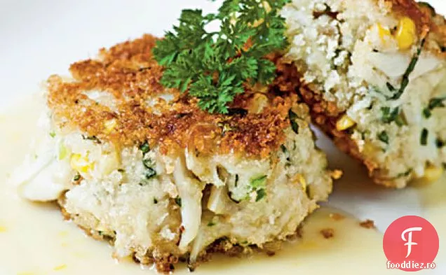 Prăjituri de Crab cu porumb dulce, praz și busuioc