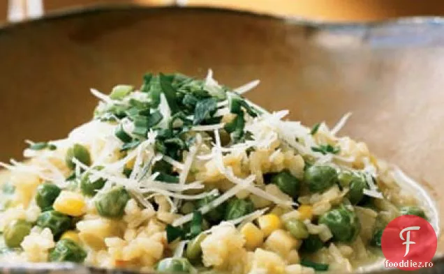 Risotto de mazăre dulce cu bulion de porumb