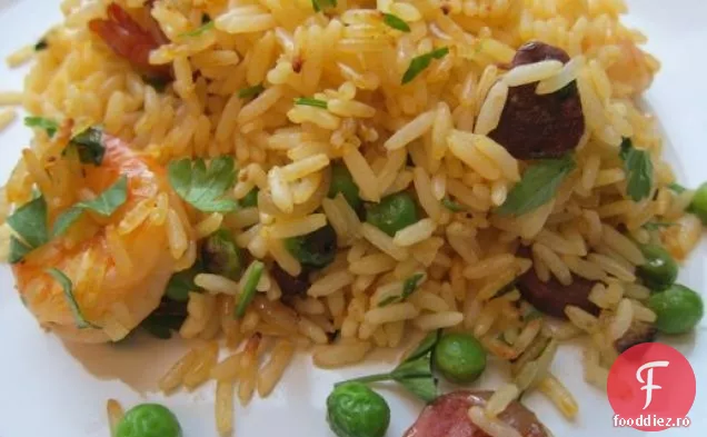 Paella leneșă de creveți și Chorizo