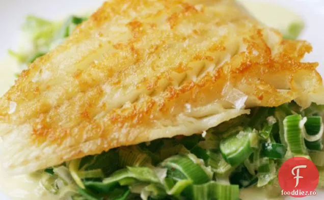 Cod crocant gătit 'unilateral' cu praz cremă