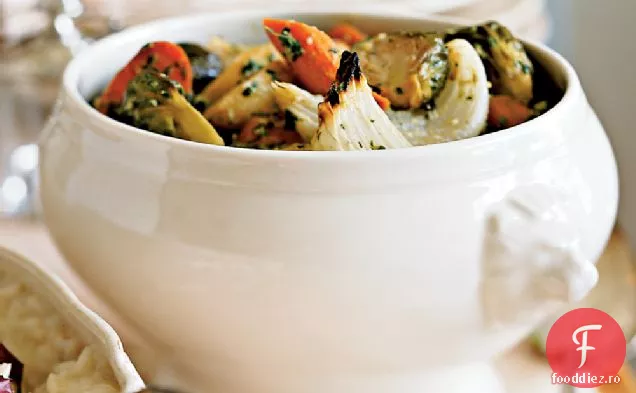 Legume rădăcinoase prăjite cu Pesto de nucă