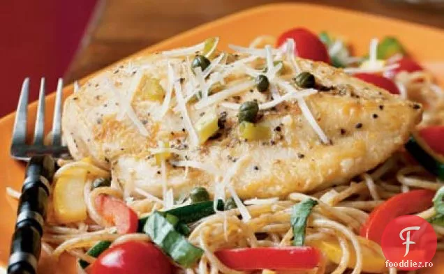 Piccata de pui cu paste vegetale de vară