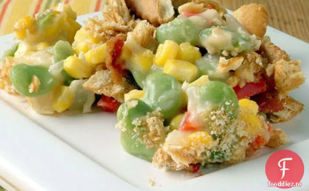 Caserolă Succotash-Cheddar cu Topping crocant de slănină