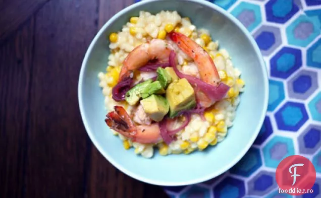 Risotto de porumb ( cu creveți Pocați și Avocado)