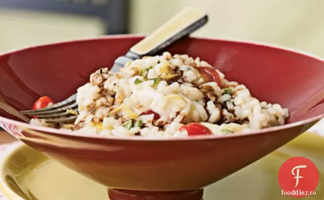 Risotto cu Mozzarella proaspătă, roșii de struguri și busuioc