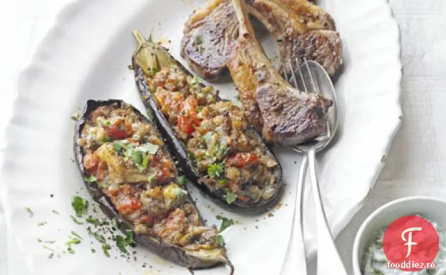 Imam bayildi cu miel la grătar și tzatziki