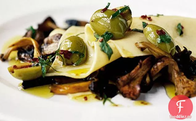 Lasagna deschisă de ciuperci și măsline