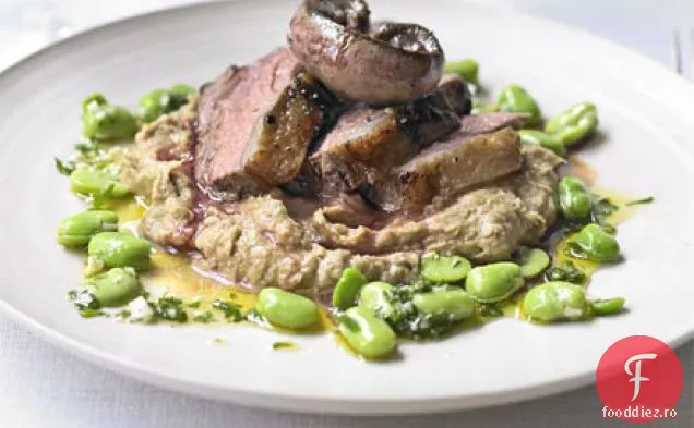 Crupă de miel , rinichi, șalotă pur și fasole