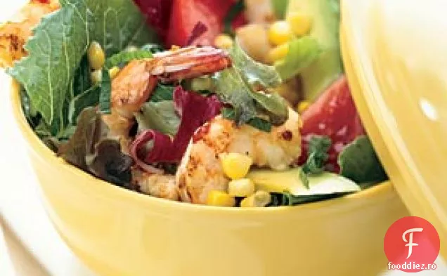 Salată de grădină de vară cu creveți Chili-usturoi