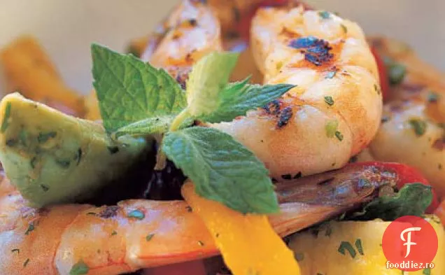 Salată de fructe tropicale, Avocado și creveți la grătar