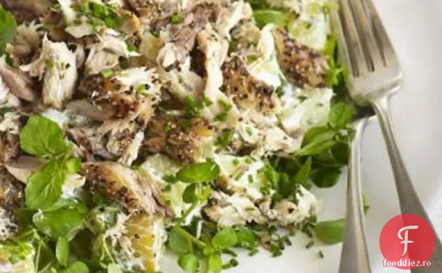 Macrou piperat, salată nouă de cartofi și Nasturel