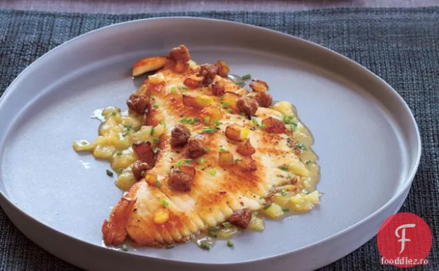 Saut file de Skate cu mere caramelizate și ficat de pui