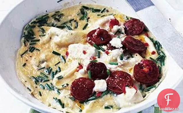 Omletă cu brânză de capră și chorizo