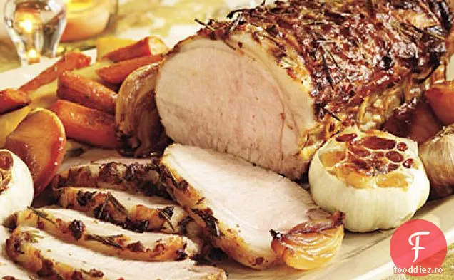 Rozmarin-Carne De Porc Cu Usturoi Cu Legume Prăjite Și Mere Caramelizate