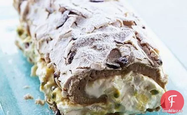 Rulada pavlova cu Mango și fructul pasiunii