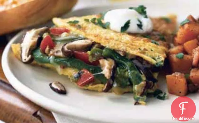 Omletă de ciuperci și ardei gras cu Fontina